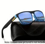 Polarized fishing sunglasses with blue mirrored lenses and black-and-blue frame; case not included