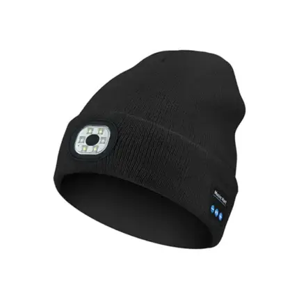Bluetooth Music Hat with LED Light - Black Knitted Beanie with Wireless Speakers