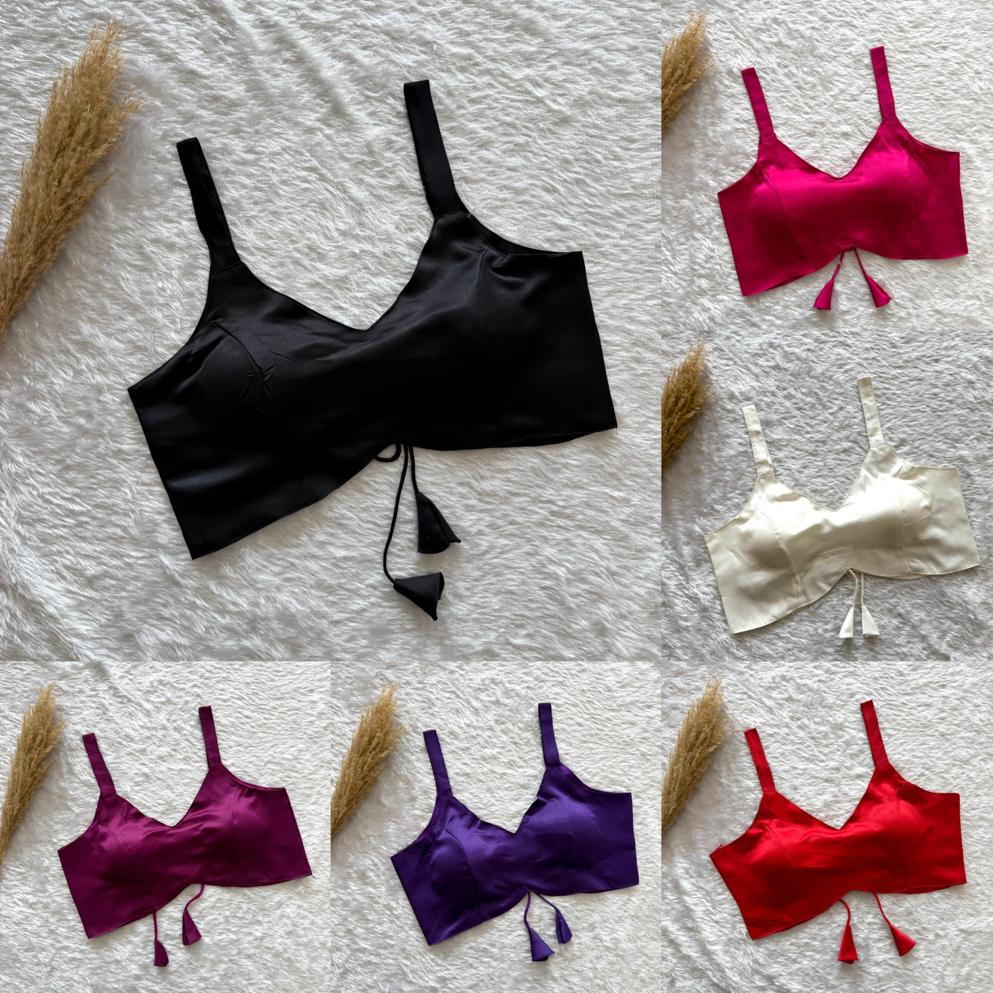 WhatsApp Image 2026-10-26 at 19.32.38 Ready-made blouse shown in black, fuchsia, ivory, plum, purple and red