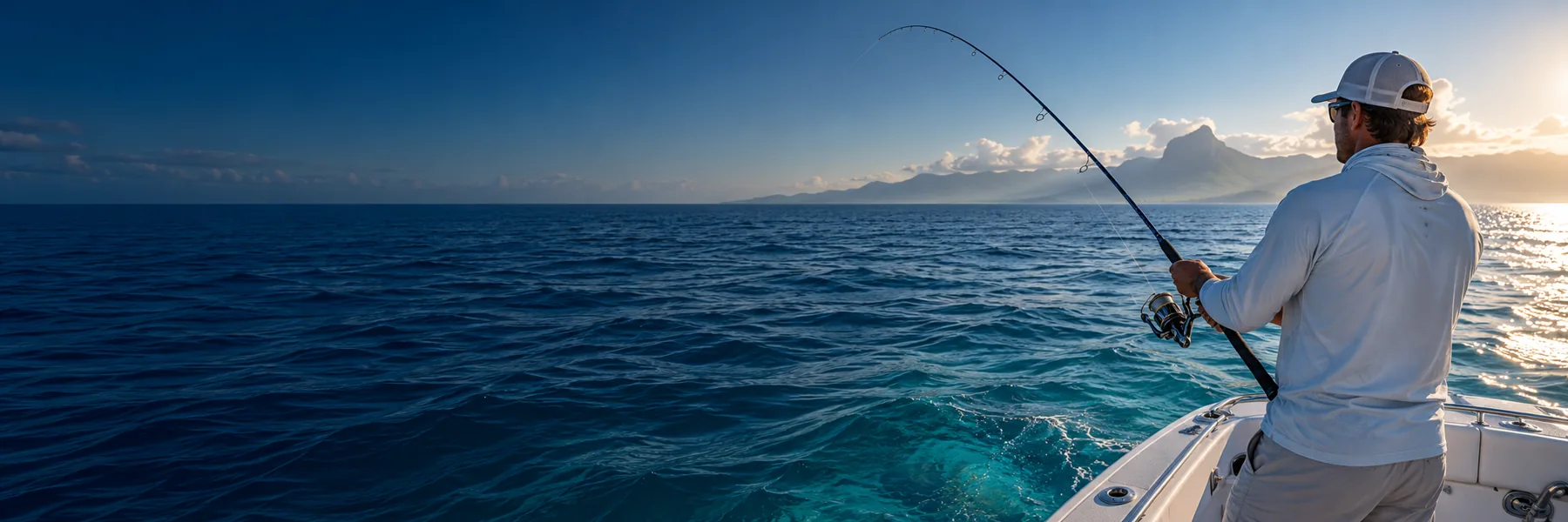 Angler fishing from a boat on the Indian Ocean
