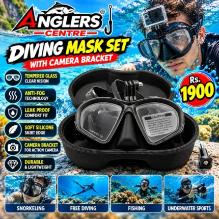 Anglers Centre diving mask set with camera bracket promotional poster, Rs 1,900. Camera not included.