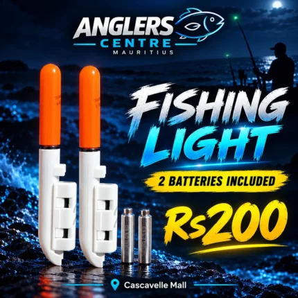 Anglers Centre night fishing rod light poster, Rs200 with 2 batteries included