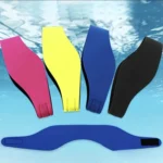 Adjustable swimming headbands in pink, yellow, blue and black with hook-and-loop fastening