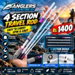 Anglers Centre 1.8 m four-section travel rod promotional poster, Rs 1,400